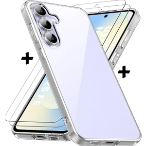 Samsung Galaxy S25 Fe Kılıf Kamera Çıkıntılı Korumalı Yumuşak Şeffaf Silikon + 9h Ekran Koruyucu Cam