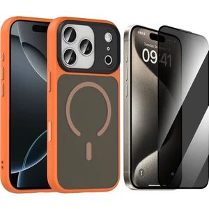 iPhone 17 Pro Max Kılıf Mat Arka Yüzey Wireless Şarj Özellikli Zore Flet M-safe Kapak + Hayalet Cam Ekran Koruyucu