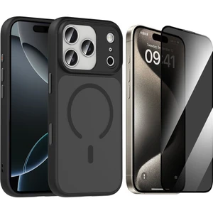 iPhone 17 Pro Kılıf Mat Arka Yüzey Wireless Şarj Özellikli Zore Flet M-safe Kapak + Hayalet Cam Ekran Koruyucu