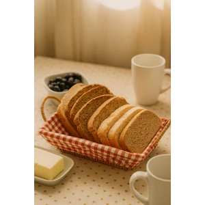 Hasır Ekmek Sepeti – Kırmızı Beyaz Kareli Kumaşlı Dikdörtgen Dekoratif Kahvaltı Sepeti