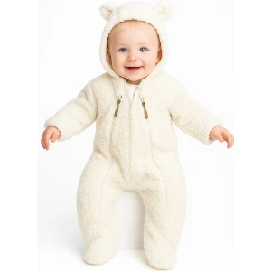 Kırık Beyaz Renkli Peluş Kulaklı Bebek Astronot Tulum 0-12 Ay