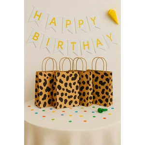 25 Adet Siyah Leopar Desenli 18*8*24 Kraft Çanta