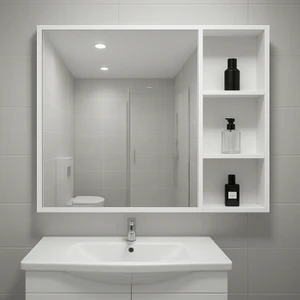 Ninna Mobilya Tek Aynalı Raflı  Banyo Dolabı 60*65 cm