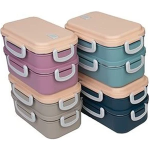 2 Katlı Paslanmaz Çelik Yemek Kabı  Beslenme Kabi Saklama Kabı 450X400 ml Lunch Box Renkli