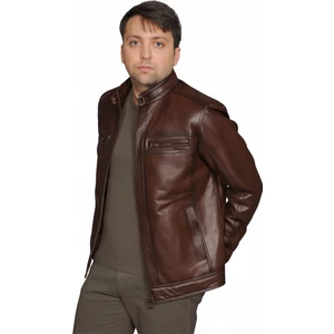 Derije Neymar Hakiki Deri Erkek Kahverengi Ceket-Mont