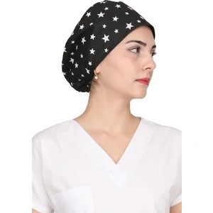 Siyah Yıldız Desenli Doktor Hemşire Aşçı Bonesi Unisex