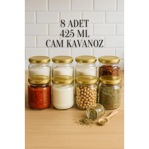 8 Adet 425 ml Metal Konserve Kapaklı Yoğurt, Sosluk, Baharatlık, Menemen 425 cc Cam Kavanoz