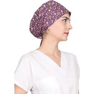 Mor Mini Çiçek Desenli Hemşire Bonesi Unisex Cerrahi Bone