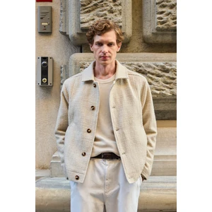 Erkek Tasarım Kumaş Teknik Mont Ceket Ekru