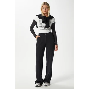 Likra Serisi Lift Süs Dikişli Esnek Siyah Palazzo Pantolon