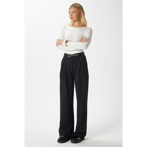 Likra Serisi Viora Açık Pile Esnek Siyah Palazzo Pantolon