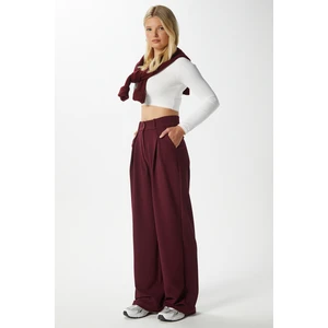 Likra Serisi Viora Açık Pile Esnek Bordo Palazzo Pantolon