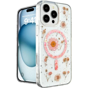 Apple iPhone 16 Pro Max Bloom Daisy Magsafe Kılıf – Elegant Papatya Desenli, Işıltılı Premium Kapak - Pembe