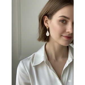 Damla Çelik Küpe Zirkon Taşlı Mavi Doğal Taş Veya Beyaz Sedefli