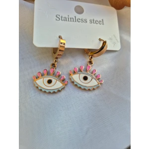 Nazar Boncuklu Göz Temalı Çelik Küpe Rose