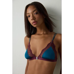 Petrol Yeşili Dantelli Balensiz Dolgusuz Üçgen Sütyen