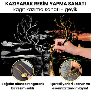 Kazıyarak Resim Yapma Sanatı – Hobi Çizim Kitleri – Scratch Art Kazıma Sanatı Seti - Kalem Dahil