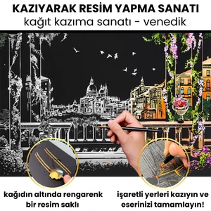 Kazıyarak Resim Yapma Sanatı – Hobi Çizim Kitleri – Scratch Art Kazıma Sanatı Seti - Kalem Dahil