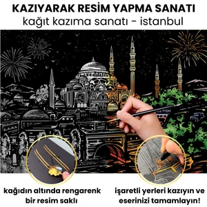 Kazıyarak Resim Yapma Sanatı – Hobi Çizim Kitleri – Scratch Art Kazıma Sanatı Seti - Kalem Dahil