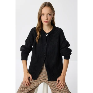 Yün Karışımlı Düğmeli Triko Hırka LİY0002 Siyah