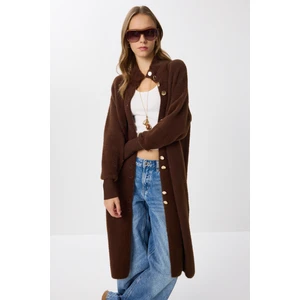 Sakallı Uzun Triko Hırka LNX0012 Kahverengi