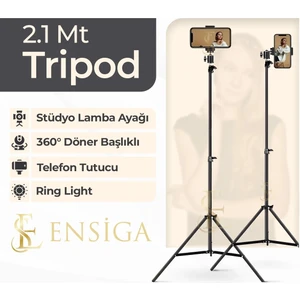 Tripod 2.1 mt 360 Döner Başlıklı Telefon Tutucu Ring Light Metal Işık Stüdyo Lamba Ayağı