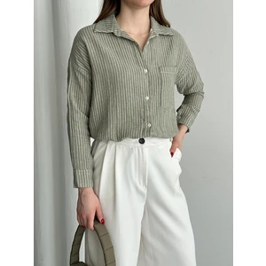 Ince Çizgili Müslin Kumaş Gömlek