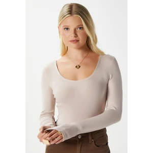 Kadın Heat Lux Touch U Yaka Bej Uzun Kol Soft Bluz