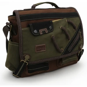 Cappadocia Vintage 4017 Haki Kahve 14" Laptop Pamuk Gabardin Postacı Okul Çantası Unisex Kilitli Çok Cepli Omuz Askılı