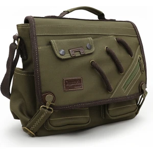 Cappadocia Vintage 4017 Haki 14" Laptop Kanvas Postacı Okul Çantası Unisex Kilitli Çok Cepli Omuz Askılı