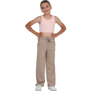 Kız Çocuk Beli Lastikli Kordonlu Geniş Bol Paça Palazzo Burgu Okul Pantolon