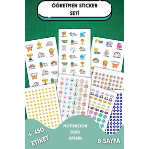 8 Sayfa Öğretmen Sticker Seti Öğrenci/ Ödül/ Ödev STICKERI/MOTIVASYON/450 Den Fazla Etiket