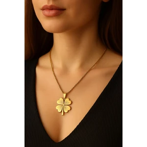 Trend Collection Gold Paslanmaz Çelik Burma Zincirli Yonca Model Kadın Kolye