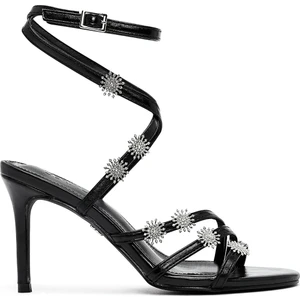 Kadın Siyah Bilekten Tokalı Taşlı Metalik Ince Topuklu Sandalet 25SFE482032