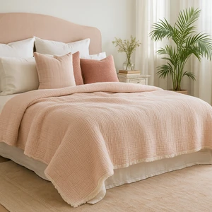 Hb&victory Müslin Toz Pembe Renk 6 Katlı Yorgan Tek Kişilik 170X260 Cm.