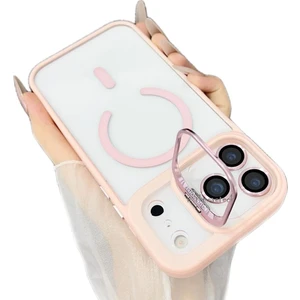 iPhone 17 Pro Max Kılıf Standlı Mika Magsafe Hassas Buton Metal Tuşlu + Kamera Lens Cam Hediyeli Set