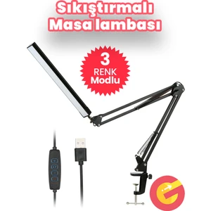 Sıkıştırmalı Metal 3 Renk Modlu Katlanabilir LED Işık Klipsli Masa Lambası 10 Parlaklık Seviyesi