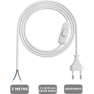 Fişli Arapuarlı Kablo (Yassı)- Anahtarlı (2X0,50) Beyaz - 2 Metre