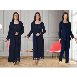 Dvina Effortt Lohusa 4'lü Set - Sabahlık/pijama Takımı/gecelik Lacivert - 3046