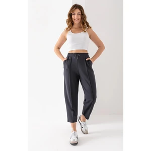 Kadın Füme Beli Lastikli Modal Kumaş Çımalı Bilek Pantolon Yumuşak Dokulu Şık Bağcıklı Pantolon