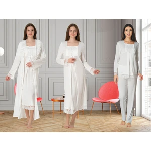 Dvina Effortt Lohusa 4'lü Set - Sabahlık/pijama Takımı/gecelik Ekru - 3046