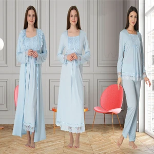 Dvina Effortt Lohusa 4'lü Set - Sabahlık/pijama Takımı/gecelik Mavi - 3046