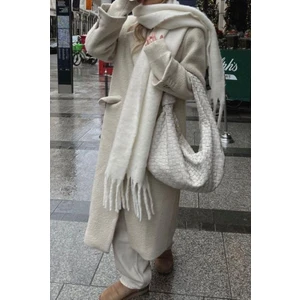 Ceeldu Ithal Puffy Yumuşak Dokulu Atkı Omuz Şalı - Ekru