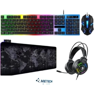 Kablolu USB Gaming Oyuncu Klavye Mouse Set Reinbow + Dünya Desenli Mousepad + Oyuncu Kulaklığı