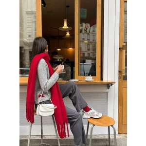 Ceeldu Ithal Premium Soft Buklet Atkı Omuz Şalı - Kırmızı