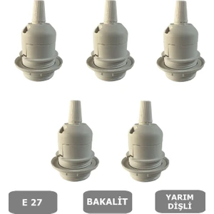 İtalyan Tip E27 Tam Dişli Duy Vidasız Geçmeli Bakalit Beyaz (250V-4A) 5 Adet