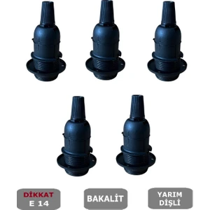 İtalyan E14 Duy (MİNİ DUY) Bakalit Geçmeli Yarım Diş Siyah (250V-2A) 5 Adet