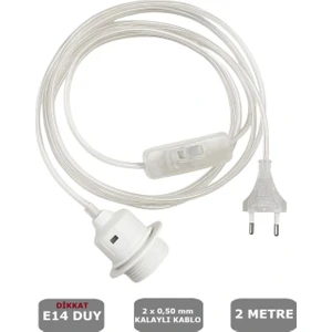 Şeffaf Kablo, E14 Beyaz Duylu, 2 Metre Arapuarlı (Aç Kapat Anahtar) (2X0,50)