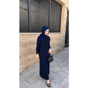 509 Desenli Triko Elbise Lacivert