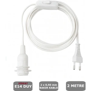 E14 Duylu 2 Metre Arapuarlı (AÇ KAPAT ANAHTAR) Fişli Seyyar (2X0,50) (BEYAZ)